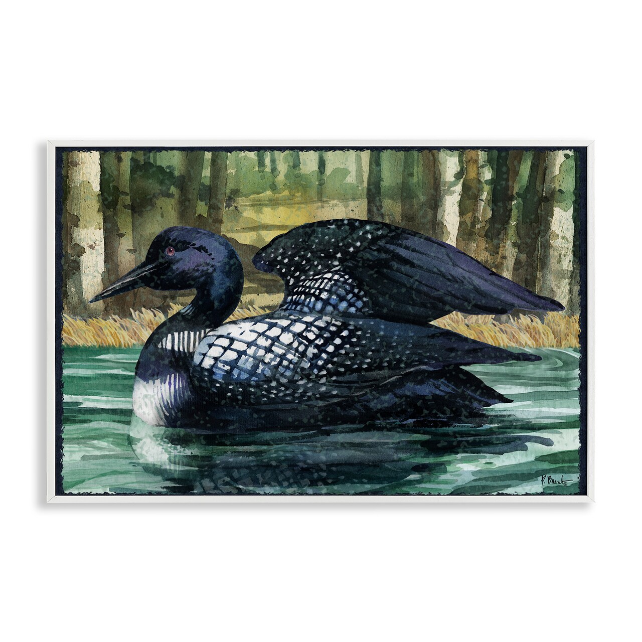 Stupell Industries Swimming Woodland Loon Framed Giclee Wall Art Design by Paul Brent